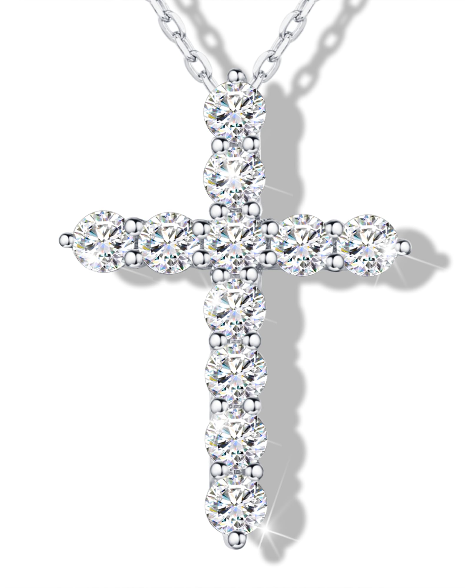 SugarTang Moissanite Cross Necklace for Women and Men, 14K/18K Gold Plated Sterling Silver Diamond Cross Necklaces (0.66cttw/0.94cttw,Silver/Gold)