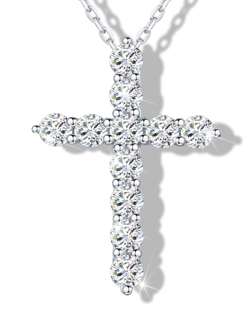 SugarTang Moissanite Cross Necklace for Women and Men, 14K/18K Gold Plated Sterling Silver Diamond Cross Necklaces (0.66cttw/0.94cttw,Silver/Gold)