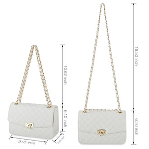 GM LIKKIE Quilted Shoulder Bag for Women, Medium Flap Crossbody Handbag with Chain Strap, Soft Vegan Leather Clutch Purse (White)