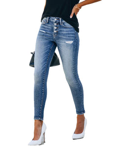 Allimy Women's High Waist Skinny Stretch Ripped Jeans Destroyed Denim Pants 8