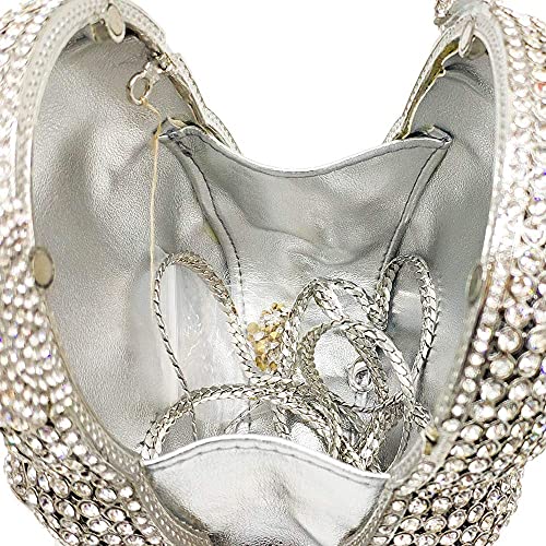 Boutique De FGG Bear Evening Bags and clutches for Women Formal Crystal Clutch Purse Party Animal Rhinestone Handbags,Mini,Silver
