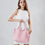 Load image into Gallery viewer, SporGenius Woven Tote Bag for Women, Vegan Leather Handwoven Bags with Small Handmade Purse, Large Travel Braided Top Handle Handbags (Pink)

