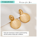Load image into Gallery viewer, FAMARINE Big Disc Drop Dangle Earrings Statement Brushed Round Hammered Women Earrings Fashion Jewelry, Matte 14K Gold Plated Brass
