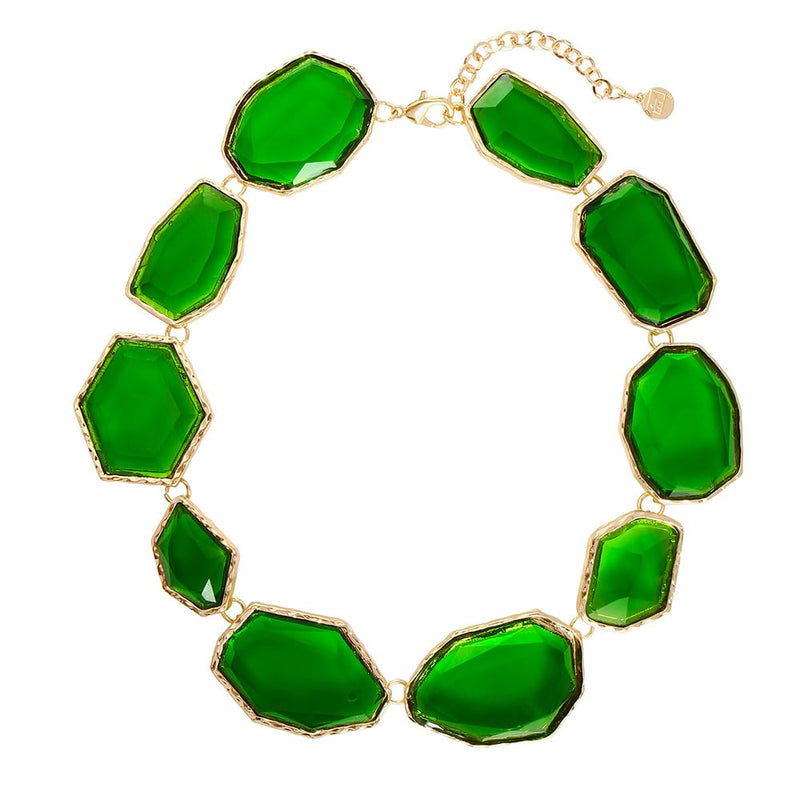 Firstmeet Vintage Resin Rhinestone Necklace Irregularly Shaped Elegant Crystal Collar for Women(XL-1240-Green)