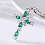 Load image into Gallery viewer, ZDaoBen Sterling Silver Cross Necklace for Women，Birthday Delicate Cross Necklace Jewelry Gifts for Women，Birthstone Religious Jewelry for Mom Cubic Zirconia Silver Crucifix Pendant Green May
