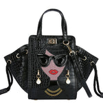Load image into Gallery viewer, Novelty Unique 3D Lady Face PU Leather Top Handle Satchel Handbags for Women Funky Tote Purse Hobo Crossbody Shoulder bags (Crocodile Black)
