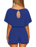 Load image into Gallery viewer, Vetinee Womens Royal Blue Summer Casual Belted Romper Keyhole Back Short Sleeve Jumpsuit Playsuit Medium
