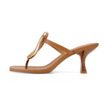 Load image into Gallery viewer, RJYLP Brown Flip Flop Heels Sandals for Women Metal Kitten Heels Thong Sandals Slip on Comfort Square Toe Casual Fashion Summer Flip Flops Shoes

