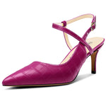Load image into Gallery viewer, DearOnly Kitten Heels for Women, Slingback Stiletto Mid Heels Pointed Toe Ankle Strap Pumps Casual Buckle Dress Shoes 2.6 Inches Heels Fuchsia 12 M US
