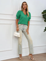 Load image into Gallery viewer, Women's Puff Short Sleeve Sweater Tops 2025 Spring Summer Trendy Casual T Shirts Blouses Bright Green
