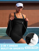 Load image into Gallery viewer, IUGA Womens Tennis Dress Built in Shorts &amp; Bra Adjustable Straps Exercise Workout Dress with Pockets Golf Athletic Dresses Black
