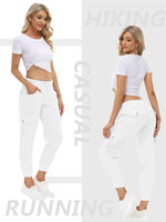 Load image into Gallery viewer, MoFiz Women&#39;s Cargo Pants Hiking Joggers Summer Lightweight Quick Dry Athletic Outdoor Sports Sweatpants Travel Casual Button Pockets Rice White S
