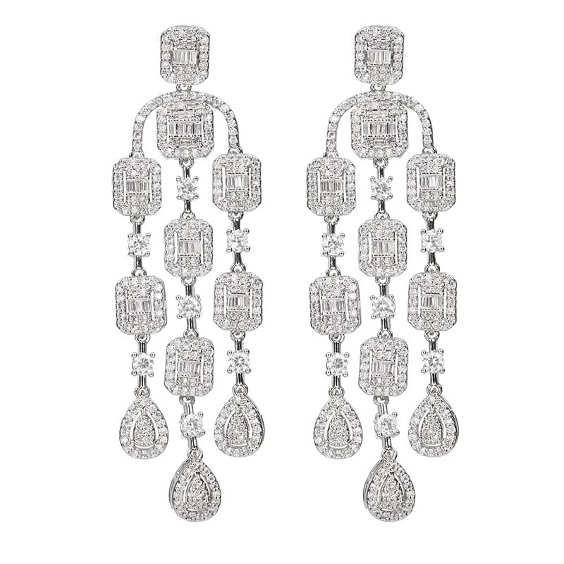 14K White Gold Moissanite Chandelier Earrings for Women,Dainty Moissanite Drop Earrings,Fashion Jewelry Gift For Mom,Girlfriend,Wife (Style 2, 14K Gold)