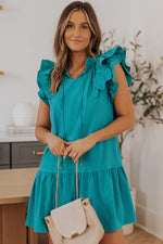 Load image into Gallery viewer, Dokotoo Summer Dresses for Women Sun Dresses 2024 Elegant V Neck Drawstring Ruffle Solid Pockets Cap Short Sleeve Casual Dresses for Women Green Medium
