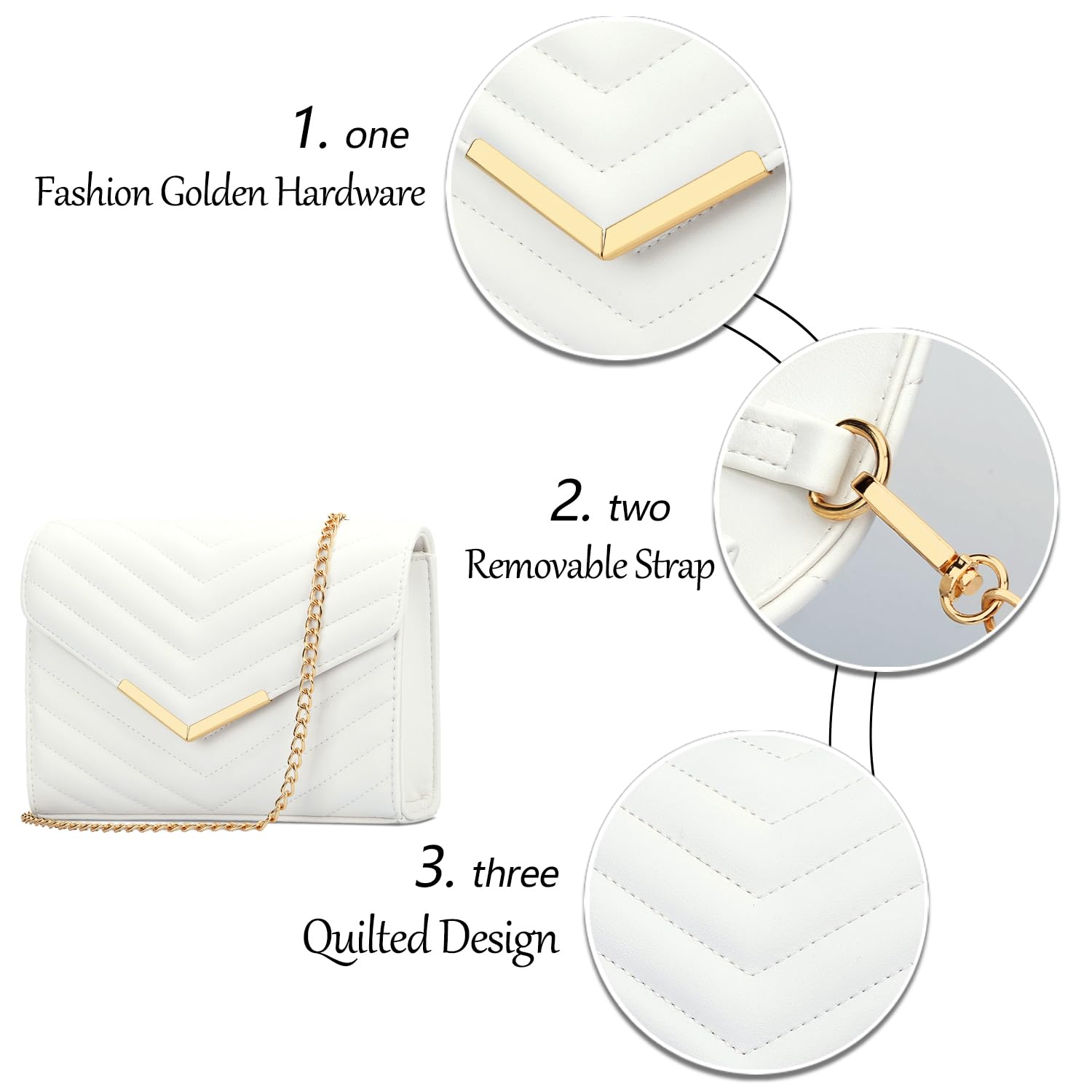 KKXIU Women Formal PU leather Evening Envelope Clutch Purses and Handbags for Party Wedding Prom Bridal (A-White)