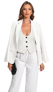 V VOCNI Suit Vest for Women Waistcoat Vest Vintage Steampunk Dressy Casual Racerback Vests Jacket White Medium