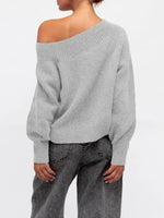 Load image into Gallery viewer, Saodimallsu Womens Off The Shoulder Sweater Long Sleeve Boat Neck Pullover 2025 Casual Trendy Loose Knit Tops Light Grey
