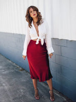 Load image into Gallery viewer, Zeagoo Womens Skirts Midi Length Red Skirt Sexy Satin Fall Skirts Party Dress Red Small
