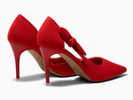 Load image into Gallery viewer, Coutgo Womens Stiletto High Heels Closed Pointed Toe Bow Pumps D'Orsay Wedding Bride Dress Shoes, Red, Size 7
