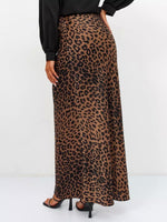 Load image into Gallery viewer, Islis Women&#39;s Slik Satin Leopard High Waist Wrap Elastic Waisted Maxi Long Skirt (US, Alpha, Large, Regular, Regular, Brown)
