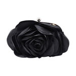 Load image into Gallery viewer, Little Floral Clutch Purse for Women - Elegant Rose Petal Evening Bag with Detachable Chain for Wedding, Gala, Prom, Black
