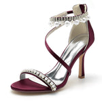 Load image into Gallery viewer, Pahelyin Women's Bridal Shoes Open Toe High Heel Ankle Strap Dress Shoes Casual Formal Wedding Party Pumps Sandals with Pearl Burgundy US9
