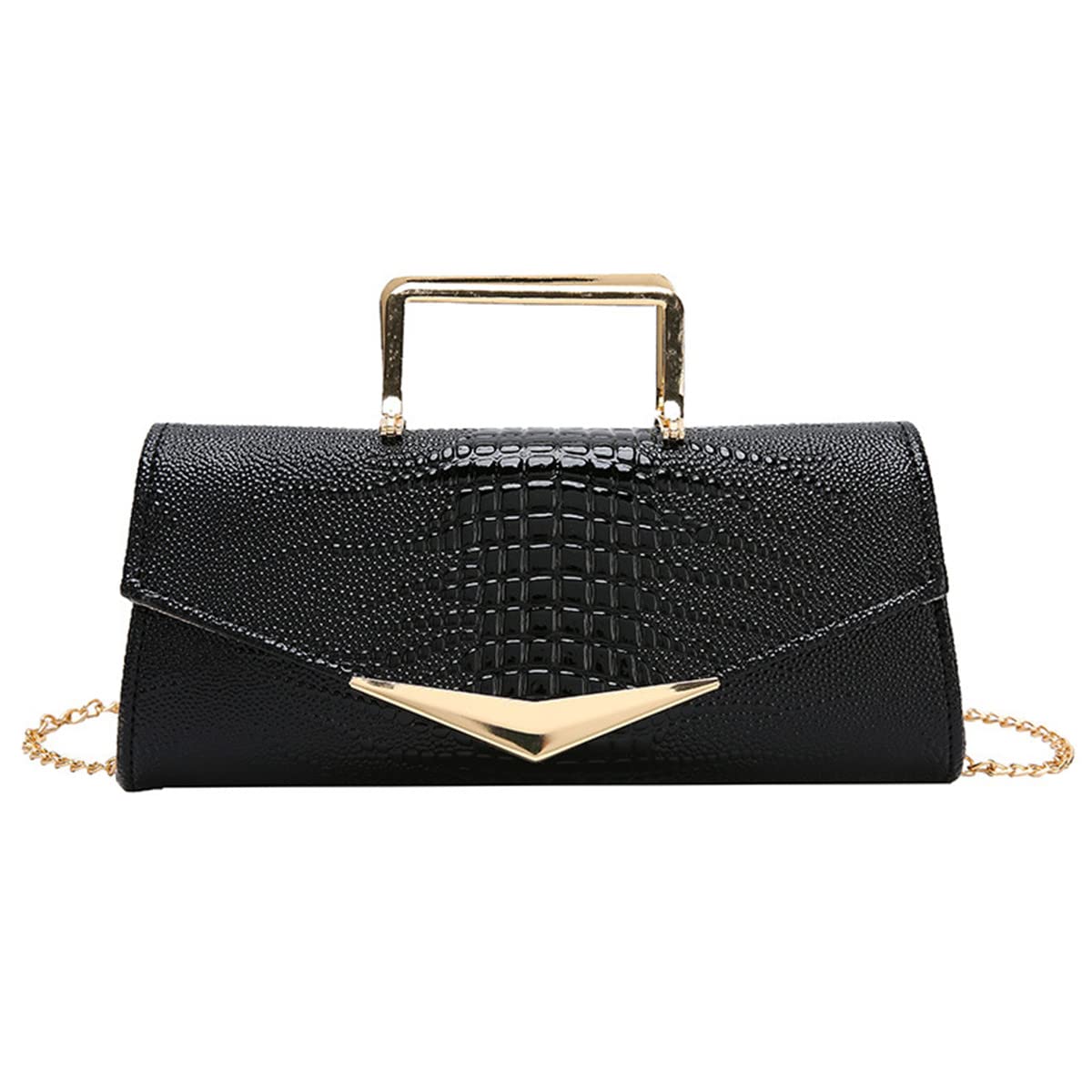 WIGUYUN Women Vegan Leather Evening Handbag Crocodile Pattern Handle Clutch Purse Cross Body Envelope Bag Black