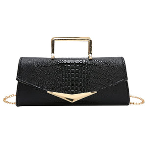 WIGUYUN Women Vegan Leather Evening Handbag Crocodile Pattern Handle Clutch Purse Cross Body Envelope Bag Black