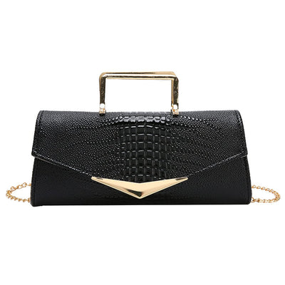 WIGUYUN Women Vegan Leather Evening Handbag Crocodile Pattern Handle Clutch Purse Cross Body Envelope Bag Black