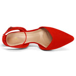 Load image into Gallery viewer, mysoft Women's Pumps Shoes Pointed Toe Kitten Low Heels Stiletto Ankle Strap Closed Toe Wedding Party Dress Sandals Red Suede
