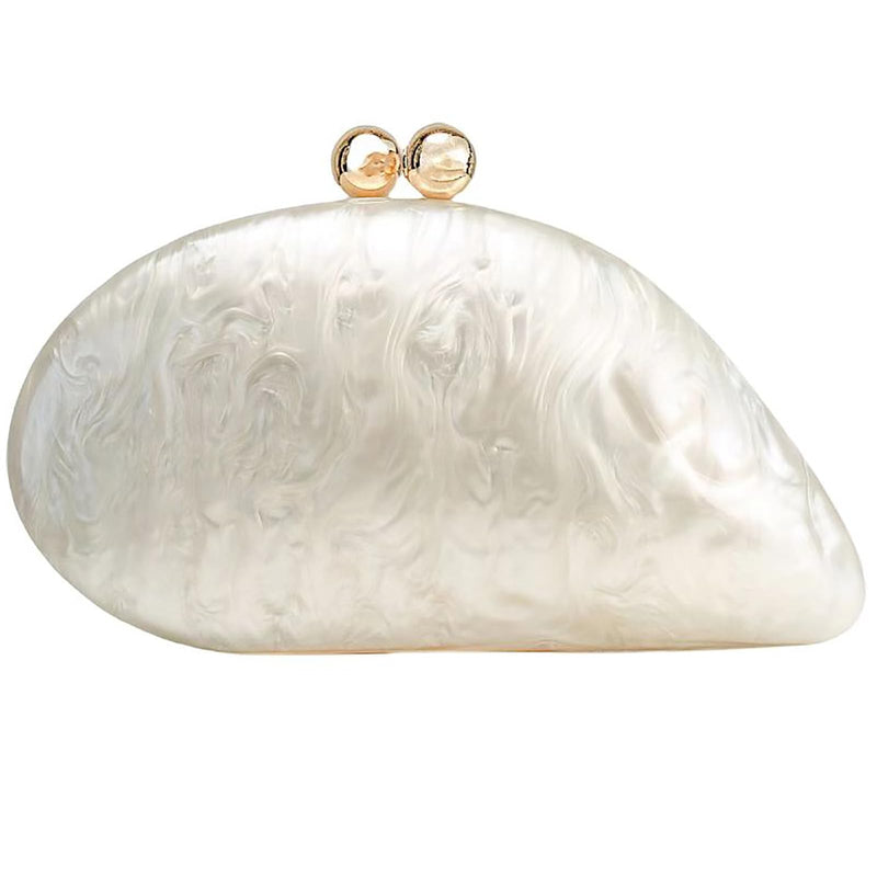 louceko Acrylic Shell Handbag Removable Chain Crossbody Shoulder Evening Bag Clutch Purse for Women Formal Wedding Party Prom, Beige Pearl White, 2503