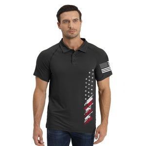 H HYFOL Short Sleeve Polo Shirts for Men Graphic Stretch Casual American Patriotic Raglan Golf Polos for Men(Black,3XL)