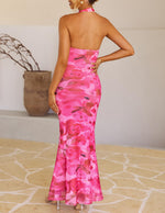 Load image into Gallery viewer, ZESICA Women's 2026 Summer Halter Neck Floral Print Maxi Dress Sleeveless Backless Wedding Guest Party Bodycon Long Dresses,Rosy Pink,Medium
