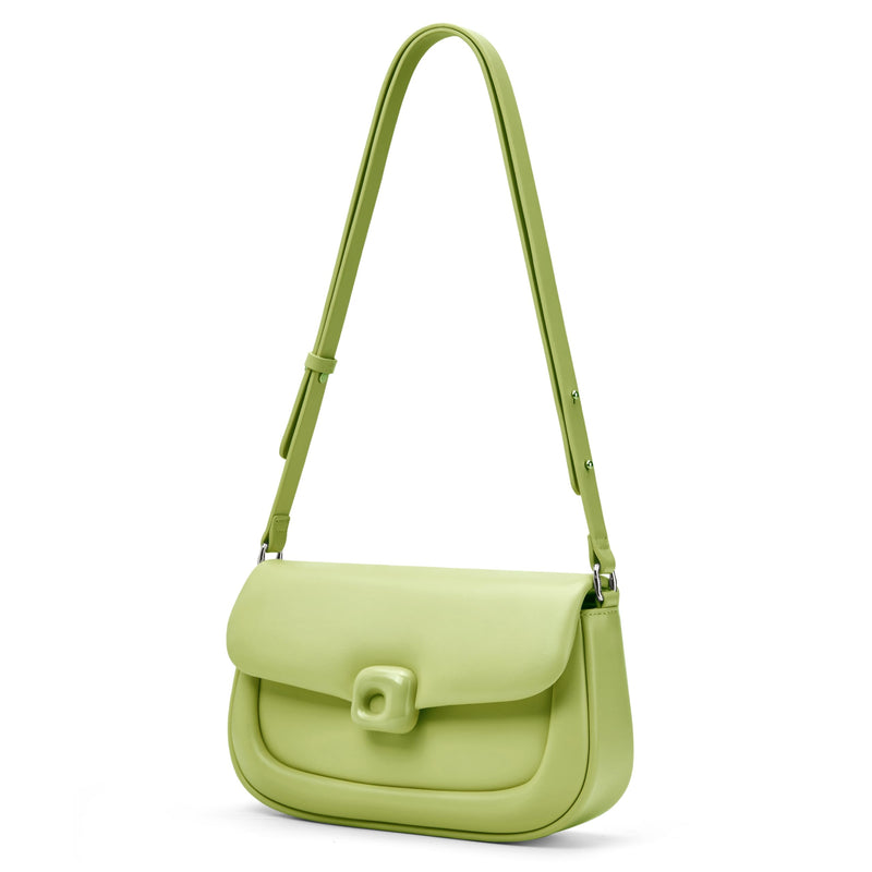 LA FESTIN Leather Shoulder Bag for Women - Adjustable Strap Crossbody Satchel Handbags with Buckle Closure (Matcha Green)