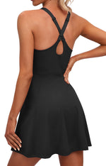 Load image into Gallery viewer, IUGA Womens Tennis Dress Built in Shorts &amp; Bra Adjustable Straps Exercise Workout Dress with Pockets Golf Athletic Dresses Black
