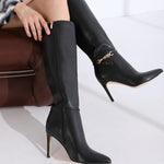 Load image into Gallery viewer, Adrizzlein Black Knee High Boots Women Pointed Toe Stiletto Tall Boots Sexy High Heel Long Boots Fashion Dress Shoes With Side Zipper Black Size 8.5
