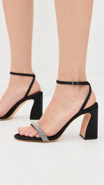 Load image into Gallery viewer, Loeffler Randall Women's Malia Curved Heel Simple Sandals with Ankle Wrap, Black/Diamond, 9.5 Medium US
