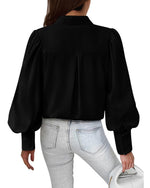 Load image into Gallery viewer, BTFBM Women Fashion Button Down Shirts V Neck Printed Solid Boho Long Sleeve Blouses Dressy Casual Summer Fall Tops(Solid Black, Medium)
