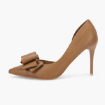 Load image into Gallery viewer, Womens Bow Heels Closed Pointed Toe Dress Shoes Stiletto Slip on Wedding Pumps Brown
