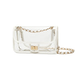 Load image into Gallery viewer, LAM GALLERY Womens PVC Clear Purse Handbag with Chain Stadium Approved Clear Bag See Through Bag for Working and Concert (White Gold Large)
