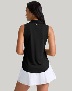 G Gradual Womens Golf Shirt Sleeveless Zip Up Polo Shirts for Women Collared Lightweight Tennis Athletic Tank Top, Black, Small