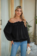 Load image into Gallery viewer, evnanic Womens Off The Shoulder Tops for Women Casual Loose Long Sleeve Blouse Shirts Black M
