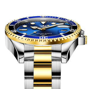 OLEVS Men Watch Gold Blue Watches for Men Waterproof Date Analog Quartz Luxury Casual Fashion Men's Wrist Watches Pro Diver Two Tone Men‘s Watch Dress Big Face Relojes para Hombres