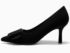 Coutgo Women's Pointed Toe Pumps Stiletto High Heels Slip on Elegant Wedding Pumps with Square Buckle