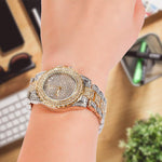 Load image into Gallery viewer, Smalody Round Luxury Women Watch Crystal Rhinestone Diamond Watches Stainless Steel Wristwatch Iced Out Watch with Japan Quartz Movement for Women | Simulated Lab Diamonds (Mix Gold)
