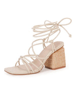Load image into Gallery viewer, PiePieBuy Women's Lace Up Chunky Braided Heel Sandals Square Toe Strappy Ankle Strap Heels
