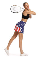 Load image into Gallery viewer, Pleated Tennis Skirt Golf Skort for Women with Pockets Shorts Athletic Workout Running Skirt Ruffle on Back (USA Flag, Medium)
