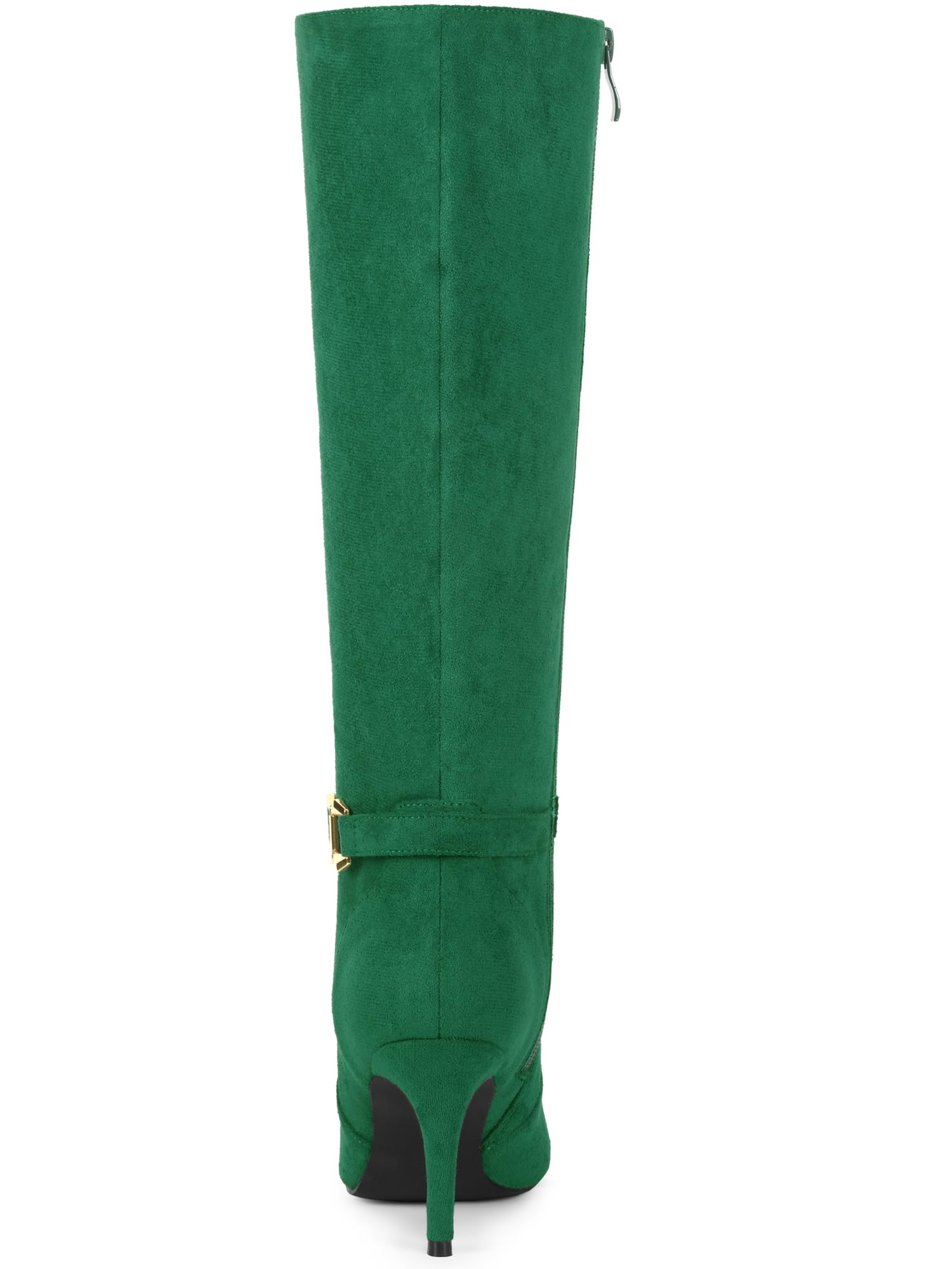 Allegra K Women's Knee High Boots Buckle Pointed Toe Stiletto Heel Emerald Green Boots 9 M US