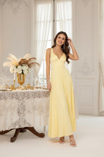 Load image into Gallery viewer, Uknztcl Pleated Satin Sleeveless Hot Pink Formal Wedding Guest Dresses for Women V-Neck A-Line Tea Lenght Formal Evening Dress with Pleates US2
