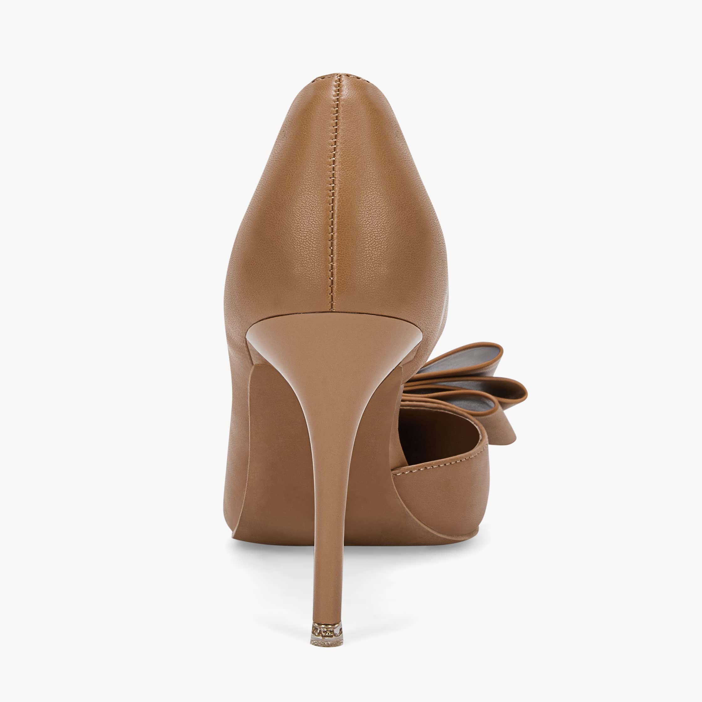 Womens Bow Heels Closed Pointed Toe Dress Shoes Stiletto Slip on Wedding Pumps Brown